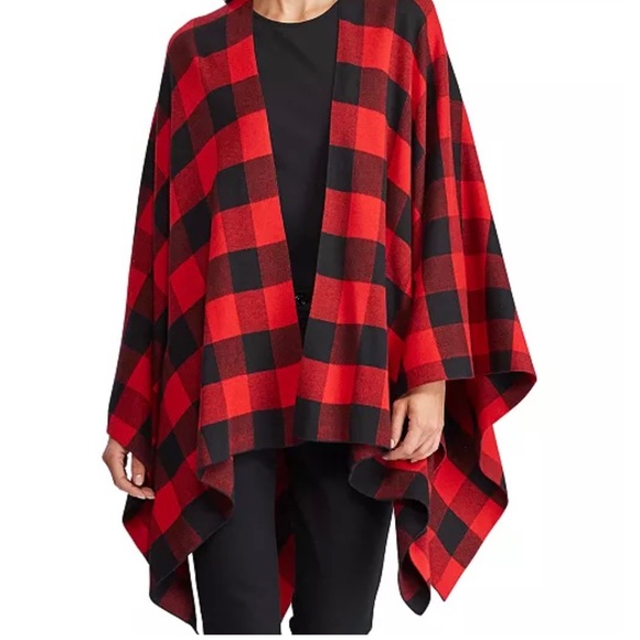 Lauren Buffalo Check Poncho Sweater - Picture 2 of 10
